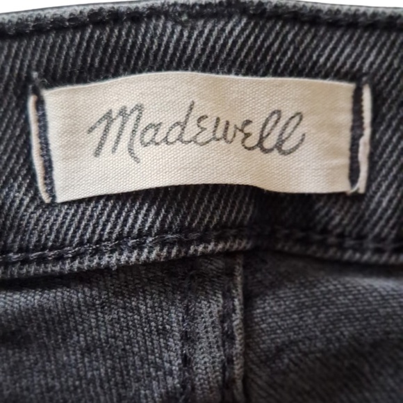 High Rise Madewell Cali Demi-Boot Jeans Black Sz 25 Raw Hem Crop Flare Denim - Picture 9 of 14